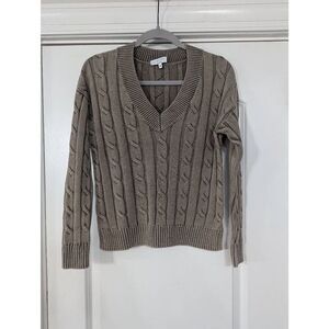 J. Society Varsity‎ Sweater women's size XS green preppy collegiate cable knit